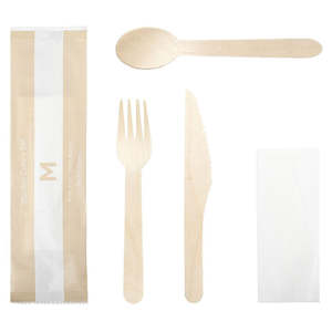 M Wooden Cutlery Set 4/1 (Knife,Fork,Spoon,Napkin) | Each