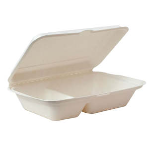 Sugarcane Clamshells: Sugarcane 2 Compartment Rectangle Meal Clamshell 228x153x67mm (900ml) 500/Ctn