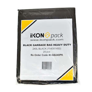 IKON Black Heavy Duty Rubbish Bags 240L 25/Pack