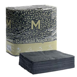 Cocktail Serviettes: M Cocktail Napkins 2Ply 1/4 Fold Black | 100/Pack