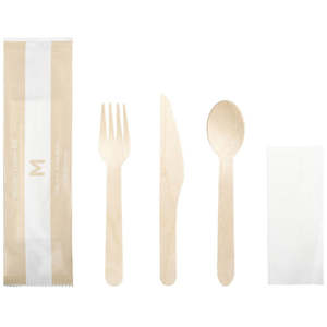 M Wooden Cutlery Set 4/1 (Knife,Fork,Spoon,Napkin) | 400/Ctn