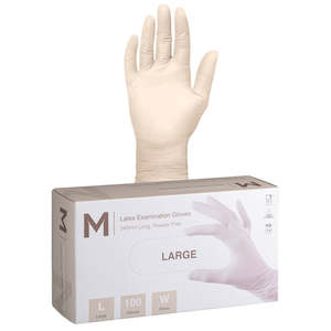 Latex Gloves: M Latex Gloves Powder Free White Large | 100 Gloves/Box