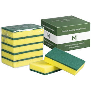 Scourers: M Sponge Scourers Heavy Duty Green/Yellow 100x150mm | 5/Pack