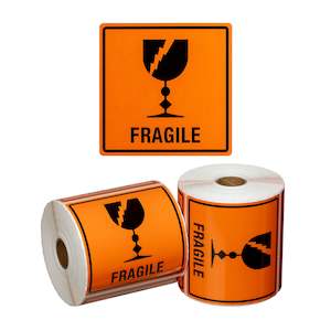 General Packaging: Fragile Handling Labels Orange/Black | 500/Roll