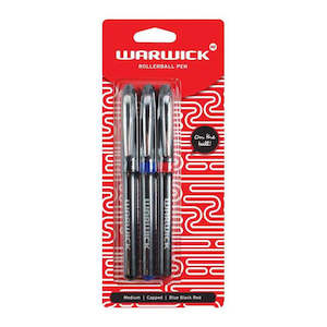 General Packaging: Warwick Rollerball Pens Capped Assorted | 3/Pack