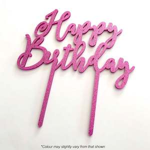 Cake Toppers: Cake Craft Happy Birthday Pink Glitter Acrylic Cake Topper