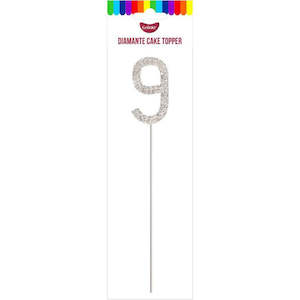 Diamante Toppers: GoBake Silver Diamante #9 Topper 4.5cm