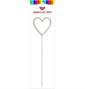GoBake Silver Heart Diamante Topper 4.5cm