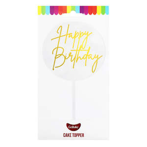 Acrylic Toppers: GoBake Small Acrylic Topper Happy Birthday Round Gold
