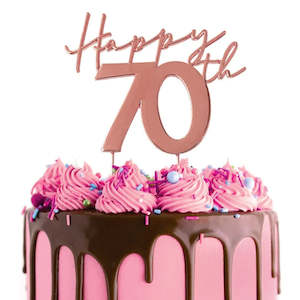 Metal Toppers: Cake Craft Metal Cake Topper Happy 70th Rose Gold