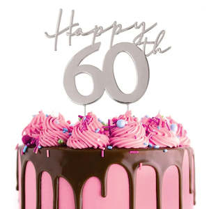 Cake Craft Metal Cake Topper Happy 60th Silver