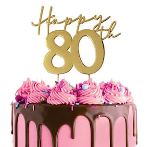 Cake Craft Metal Cake Topper Happy 80th Gold