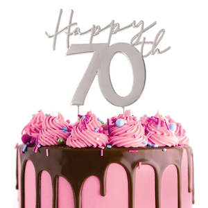 Cake Craft Metal Cake Topper Happy 70th Silver