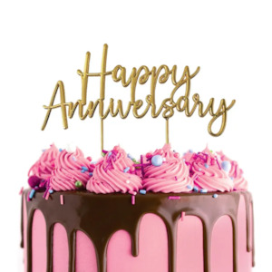 Cake Craft Happy Anniversary Metal Cake Topper Gold