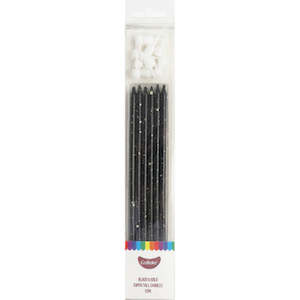 Sale: GoBake Candles Super Tall 18cm Black Gold Splatter 12/Pack