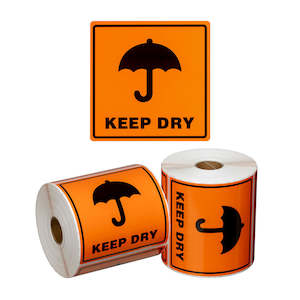 Handling Labels: Keep Dry Handling Labels Orange/Black 99x99mm | 500/Roll
