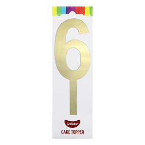 Number Cake Toppers: GoBake Large Mirror Number Topper #6 Gold