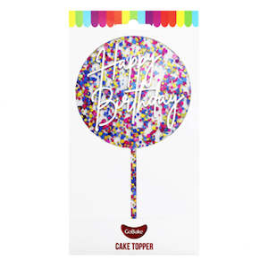 Birthday Cake Toppers: GoBake Small Acrylic Topper Happy Birthday Round Rainbow Glitter