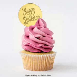 Birthday Cake Toppers: Happy Birthday Round Gold Mirror Topper 5cm