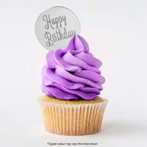 Happy Birthday Round Silver Mirror Topper 5cm
