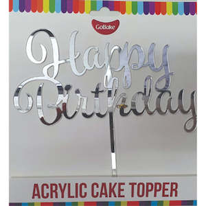 GoBake Happy Birthday Silver Acrylic Cake Topper
