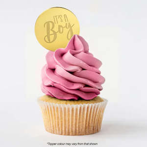 It's A Boy Round Gold Mirror Topper 5cm