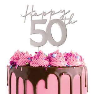 Milestone Cake Toppers: Cake Craft Metal Cake Topper Happy 50th Silver