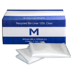 Rubbish Bin Liners: M Recycled Bin Liners 120L Clear | 200/Ctn