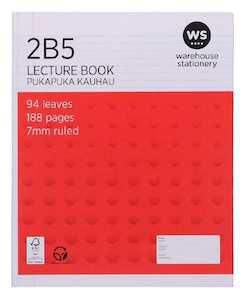 Stationery: Lecture Book 2B5 7mm Ruled Hardcover 94 Leaf Red Mid