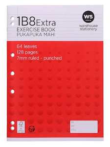 Exercise Book 1B8 Extra WA4 7mm Ruled 64 Leaf Punched Red
