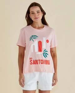 Tops: Betty Basics Ellia Crew Tee-Santorini Print Pink