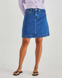 Sass Vale Scalloped Denim Skirt-Mid Wash Blue