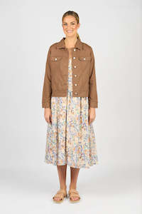 Vassalli Linen Jacket w Frayed Seams-Pecan