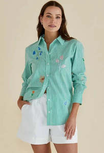 Betty Basics Kimmie Floral Shirt- Floral Green Shirt