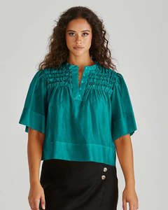 Tops: Sass Fillip Ruffle Yoke Blouse-Sea Green