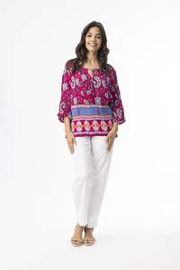 Tops: Orientique Boho Tops Shape 2 Indian Border Pink