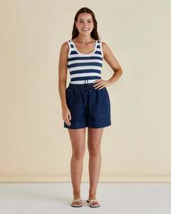 Betty Basics: Betty Basics Relax Denim Shorts- Dark Blue