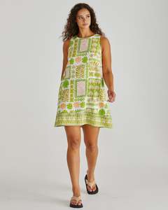 Dresses: Sass Emmett Tie Back Shift Dress-Green Shell Patchwork