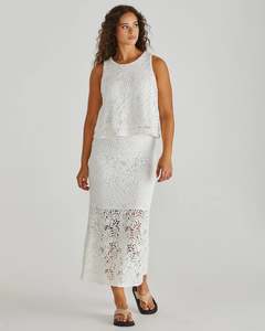 Skirts: Sass Kai Crochet Lace Skirt White