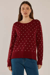 Betty Basics: Betty Basic Louis Sweater Burgandy Jacquard Red