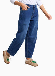 Elm: Elm Bessie Barrel Leg Jean- Dark Blue Wash