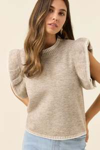 Isle of Mine Athena Frill Knit Top- Stone