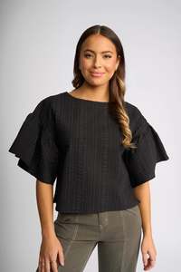 Tops: Knewe Brooke Top Black Texture