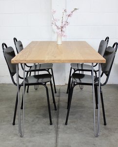 American Oak Dining Table w/ Mid-Century Inspired Hairpin Leg
