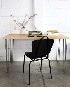 American Oak Desk With Mid-Century Inspired Hairpin Legs