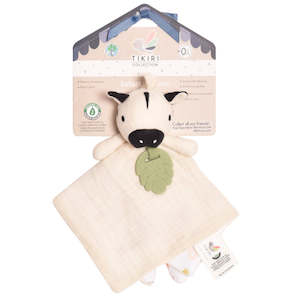 Nursery: Tikiri Muslin Comforter - Soft Zebra with rubber leaf teether