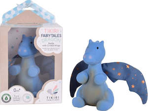 TIKIRI-Baby Mid Night Dragon - Natural Rubber Rattle with Crinkle Wings, GIFT BOXn Box