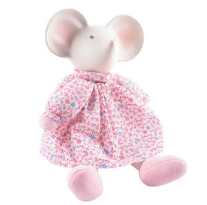 Dolls: Meiya the Mouse Rubber Head Toy in Floral Pink Dress