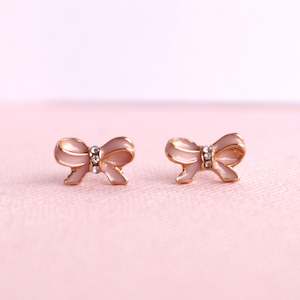Pink Bow Earrings - Sterling Silver Post & Earnut