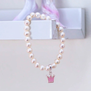 Freshwater Pearl Crown Elastic Charm Bracelet